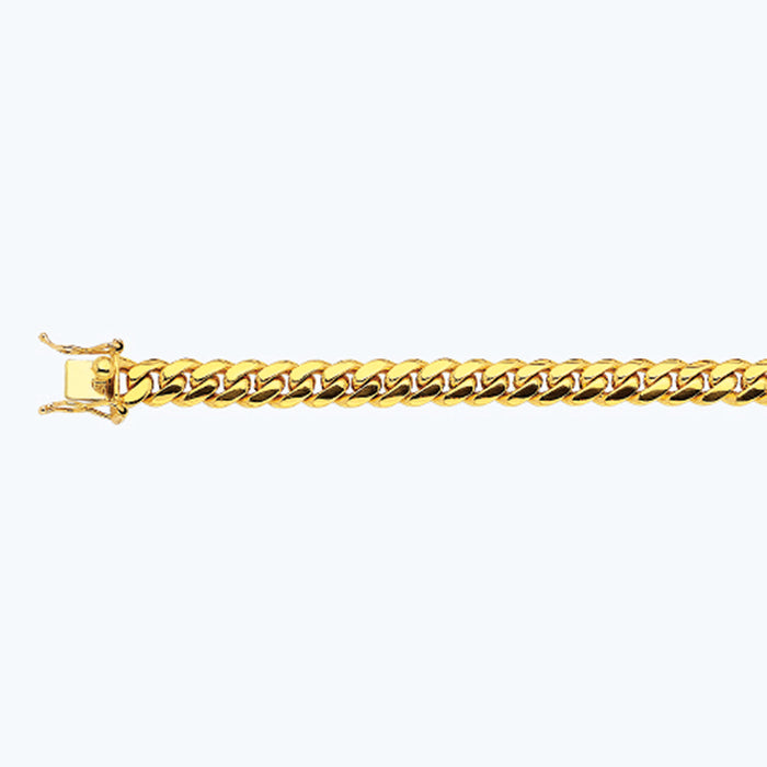 10K 9MM YELLOW GOLD SOLID MIAMI CUBAN 7" CHAIN BRACELET (AVAILABLE IN LENGTHS 7" - 30")