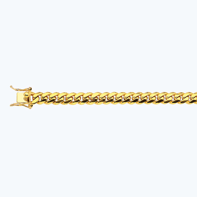 10K 9MM YELLOW GOLD SOLID MIAMI CUBAN 7" CHAIN BRACELET (AVAILABLE IN LENGTHS 7" - 30")