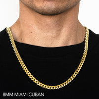 10K 8MM YELLOW GOLD SOLID MIAMI CUBAN 24" CHAIN NECKLACE (AVAILABLE IN LENGTHS 7" - 30")