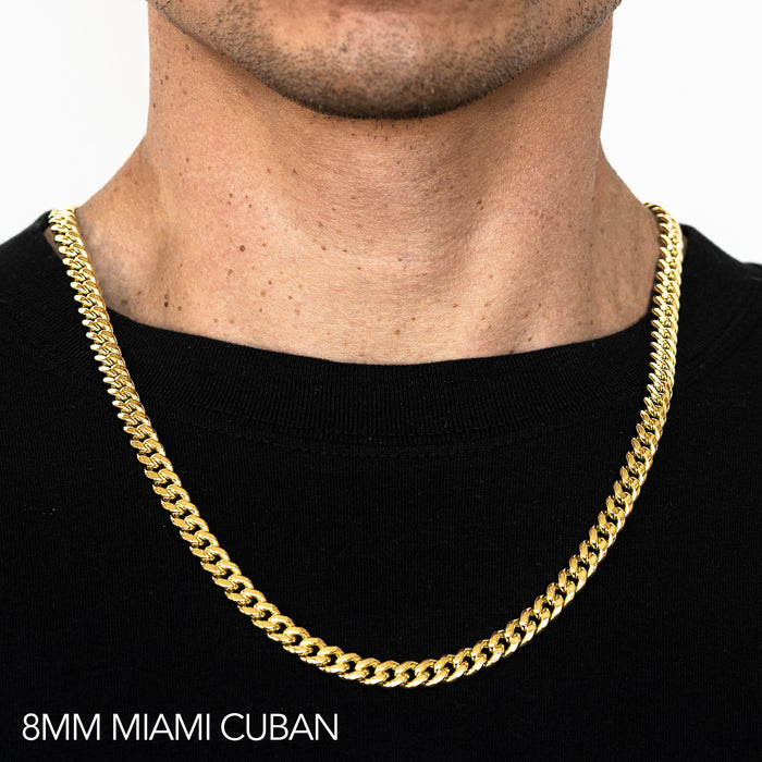 18K 8MM YELLOW GOLD SOLID MIAMI CUBAN 22" CHAIN NECKLACE (AVAILABLE IN LENGTHS 7" - 30")