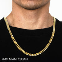 18K 7MM YELLOW GOLD SOLID MIAMI CUBAN 16" CHAIN NECKLACE (AVAILABLE IN LENGTHS 7" - 30")