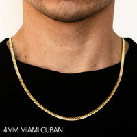 18K 4MM YELLOW GOLD SOLID MIAMI CUBAN 18" CHAIN NECKLACE (AVAILABLE IN LENGTHS 7" - 30")