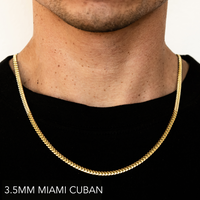 10K 3.5MM YELLOW GOLD SOLID MIAMI CUBAN 20" CHAIN NECKLACE (AVAILABLE IN LENGTHS 7" - 30")