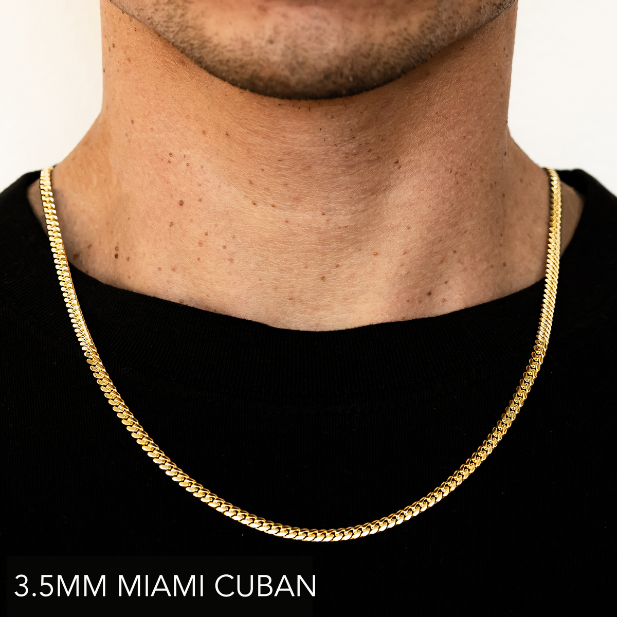 10K 3.5MM YELLOW GOLD SOLID MIAMI CUBAN 26" CHAIN NECKLACE (AVAILABLE IN LENGTHS 7" - 30")