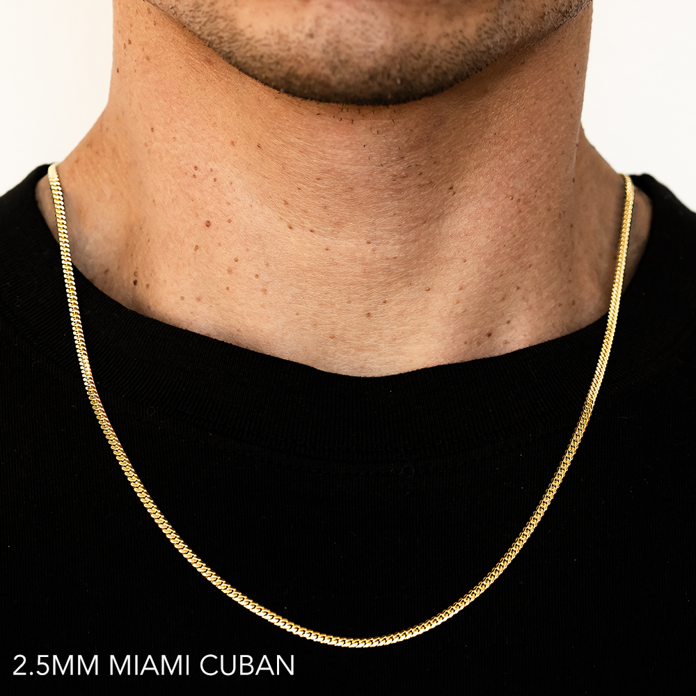 10K 2.5MM YELLOW GOLD SOLID MIAMI CUBAN 22" CHAIN NECKLACE (AVAILABLE IN LENGTHS 7" - 30")