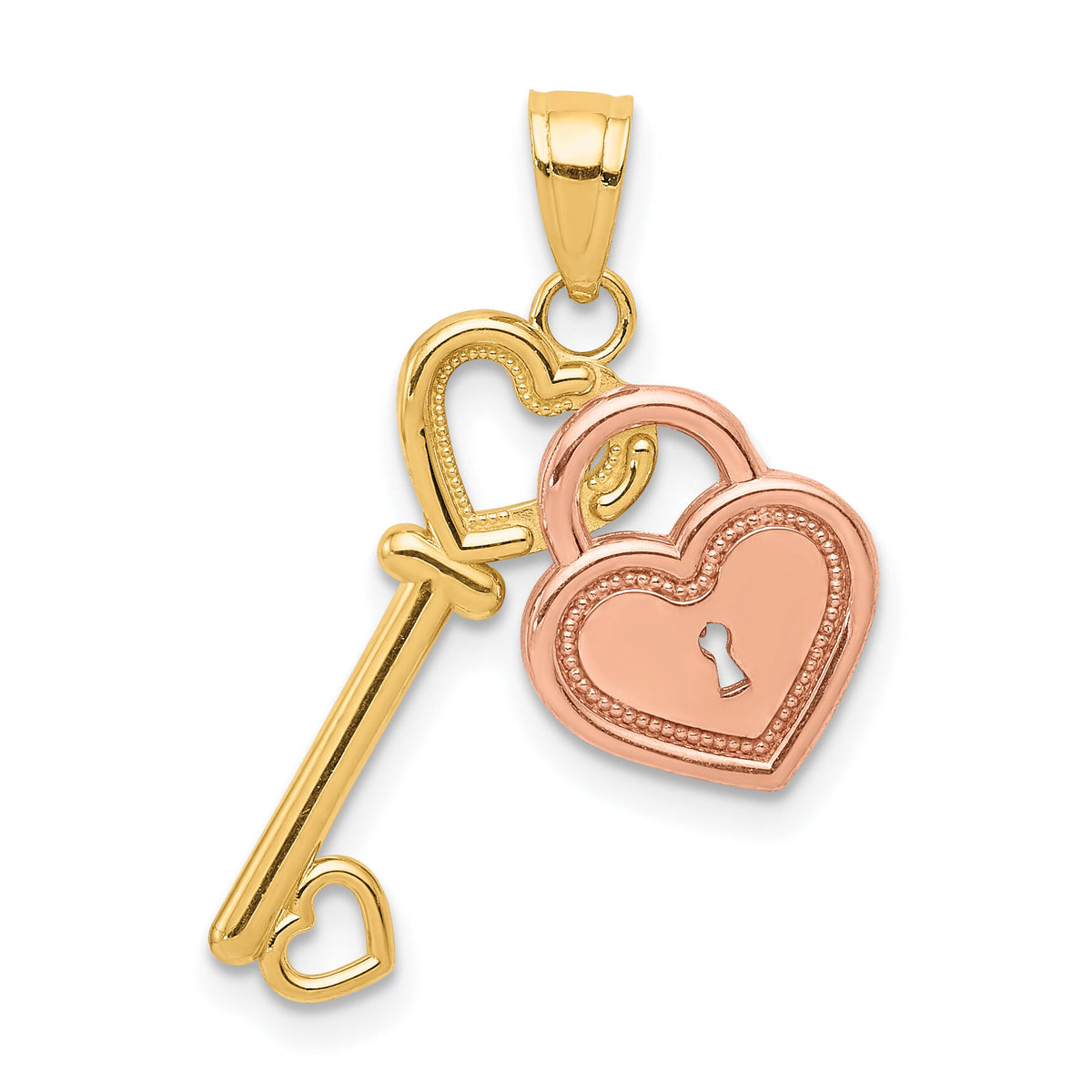 10K Two-Tone Heart and Key Charm-10C903