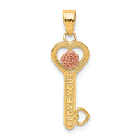 10k Two-tone I Love You Key Charm-10C904