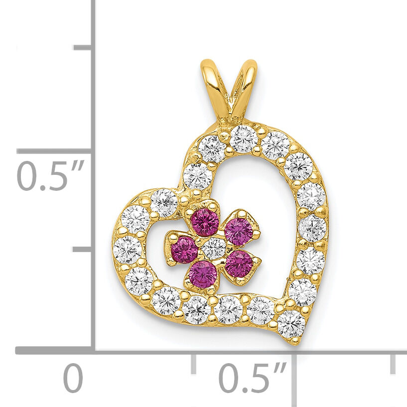 10k CZ Heart & Flower Pendant-10C920