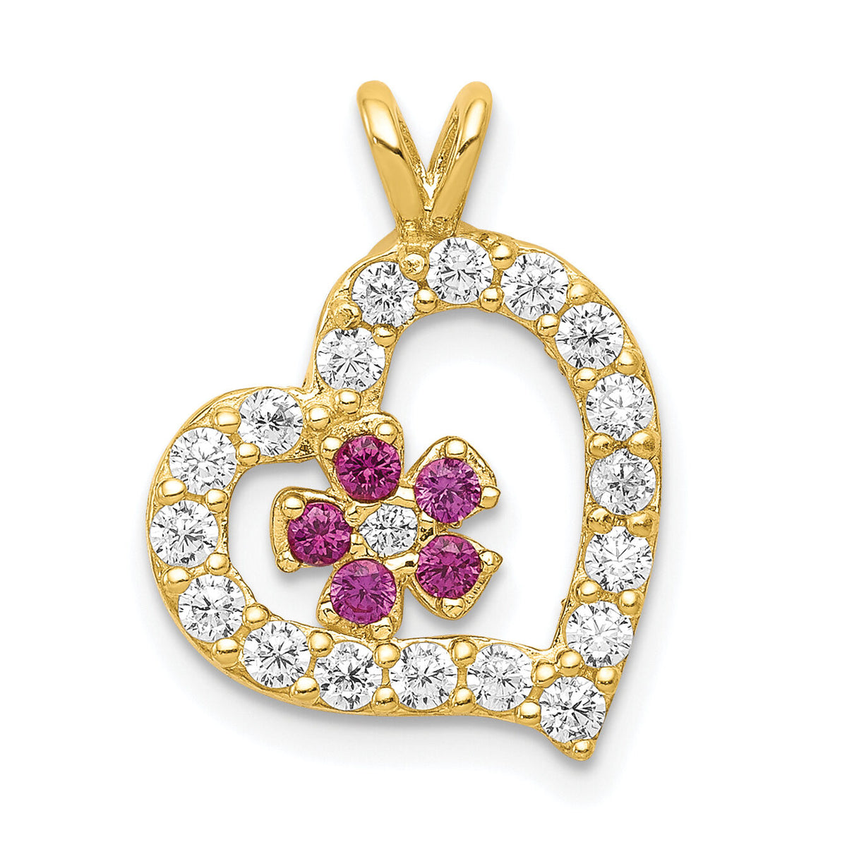 10k CZ Heart & Flower Pendant-10C920