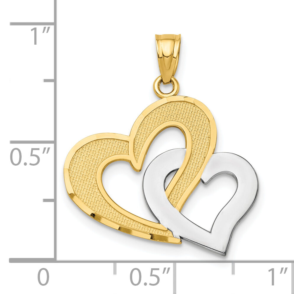 10K w/Rhodium Double Heart Pendant-10C934