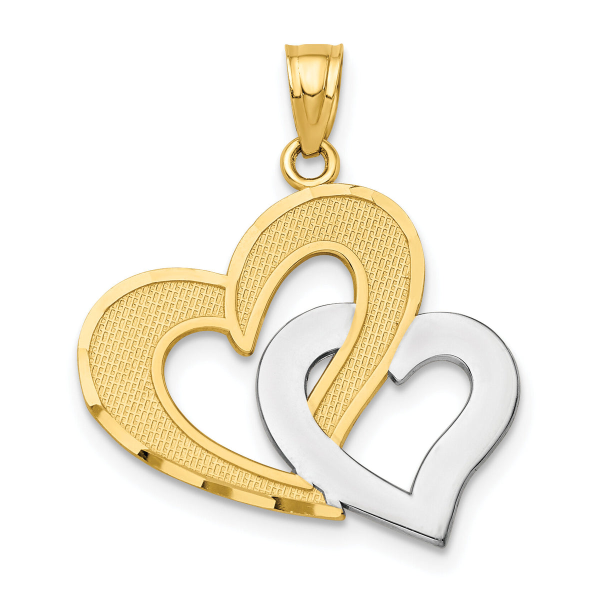 10K w/Rhodium Double Heart Pendant-10C934