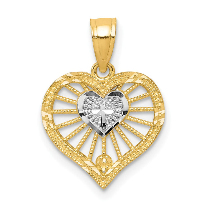 10K W/Rhodium Heart W/Cross Charm-10C935