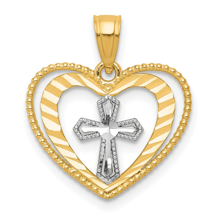 10K w/ Rhodium Heart W/Cross Charm-10C936