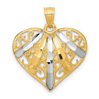 10K w/Rhodium Diamond-Cut Filigree Heart Pendant-10C944