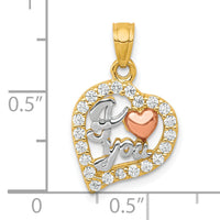 10K Two-Tone w/White Rhodium I LOVE YOU CZ Heart Pendant-10C949
