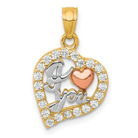 10K Two-Tone w/White Rhodium I LOVE YOU CZ Heart Pendant-10C949