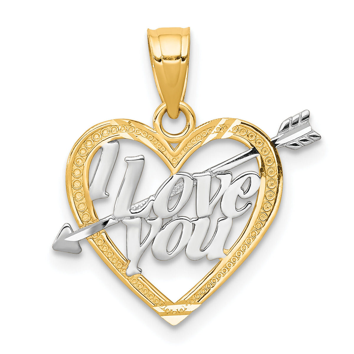 10K w/ Rhodium I LOVE YOU Heart Charm-10C954