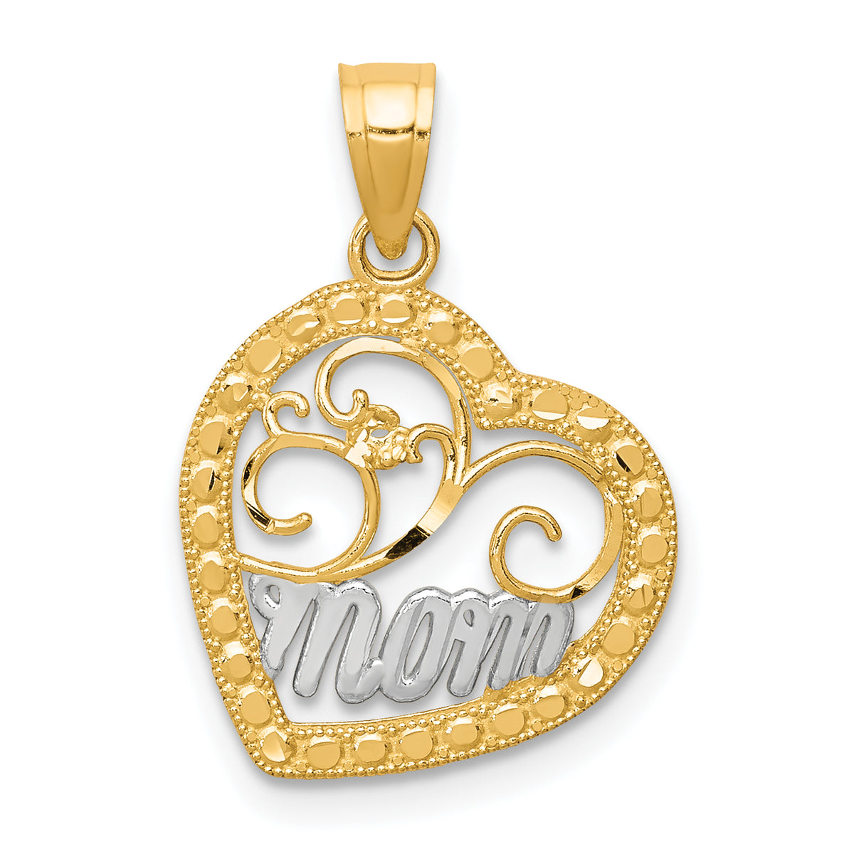 10K & Rhodium MOM Heart Charm-10C959