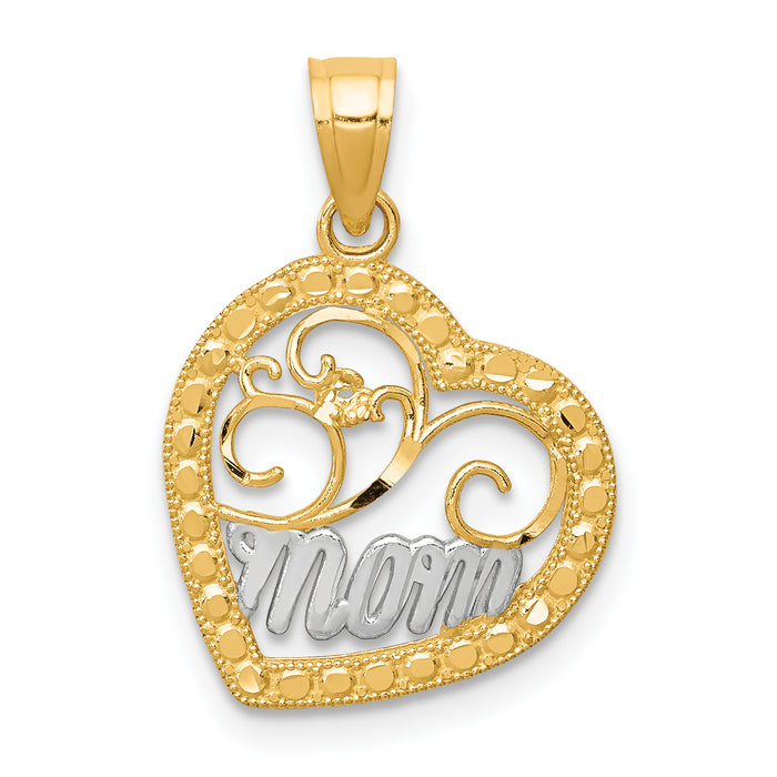 10K & Rhodium MOM Heart Charm-10C959