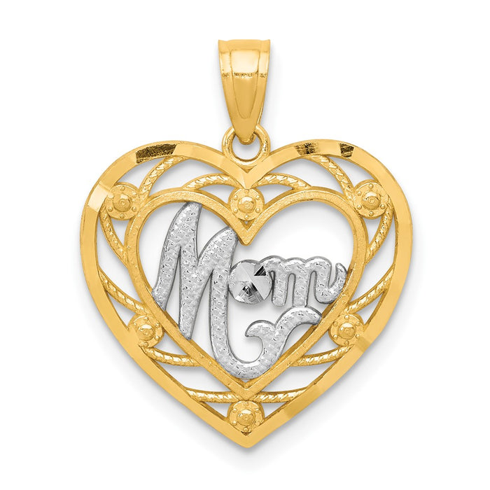 10K & Rhodium MOM Heart Charm-10C960