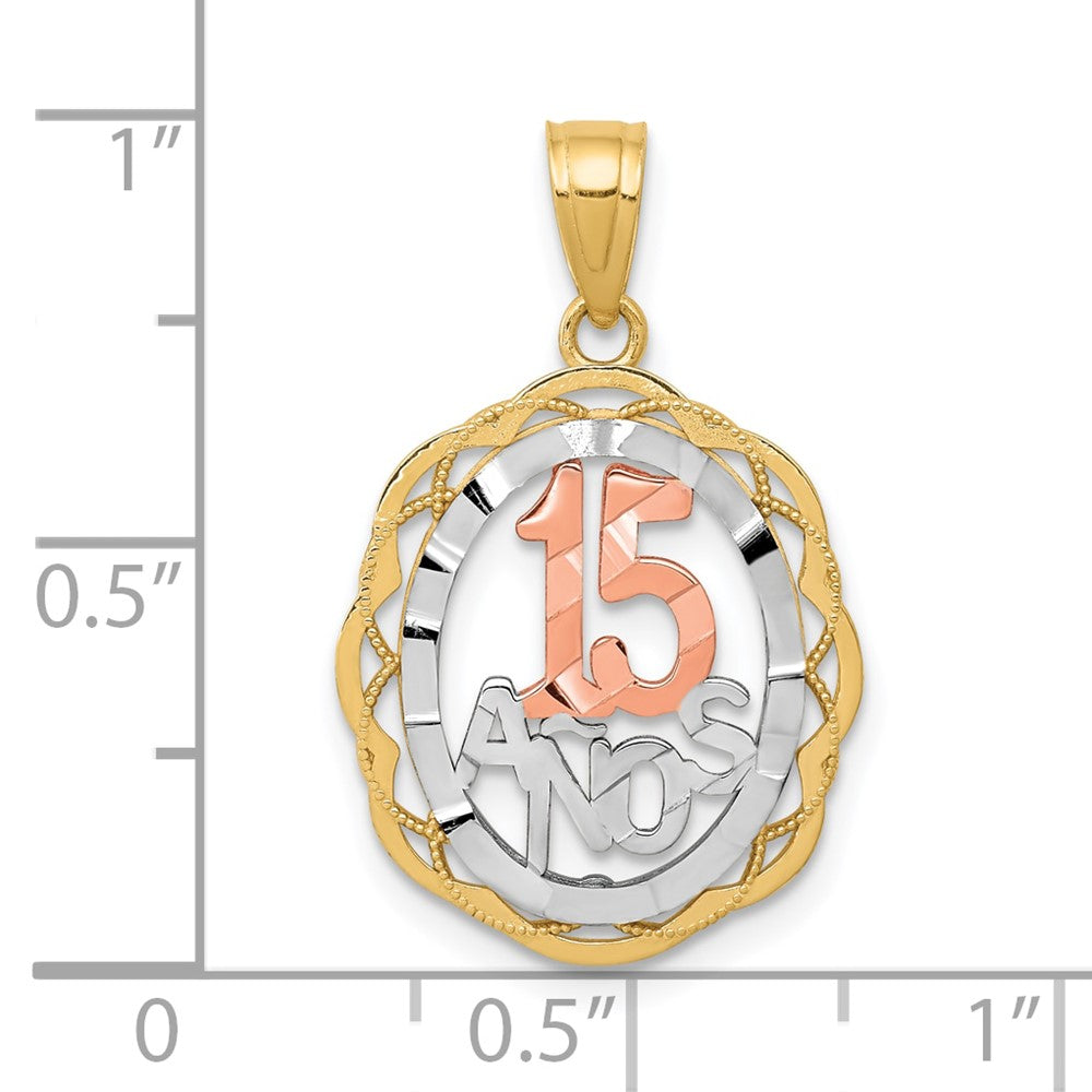 10K Two-tone w/White Rhodium Sweet 15 ANOS Oval Pendant-10C973