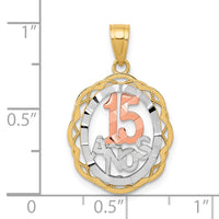 10K Two-tone w/White Rhodium Sweet 15 ANOS Oval Pendant-10C973