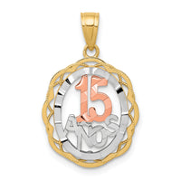 10K Two-tone w/White Rhodium Sweet 15 ANOS Oval Pendant-10C973