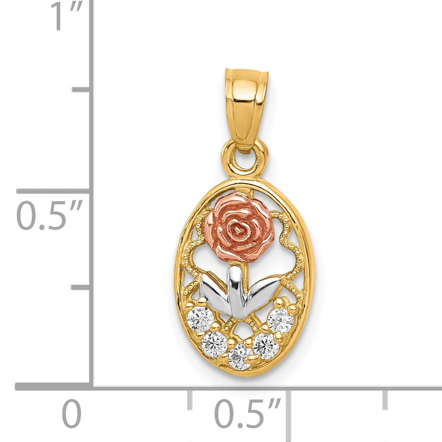 10K Two-Tone w/White Rhodium CZ Rose Charm-10C985