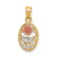 10K Two-Tone w/White Rhodium CZ Rose Charm-10C985