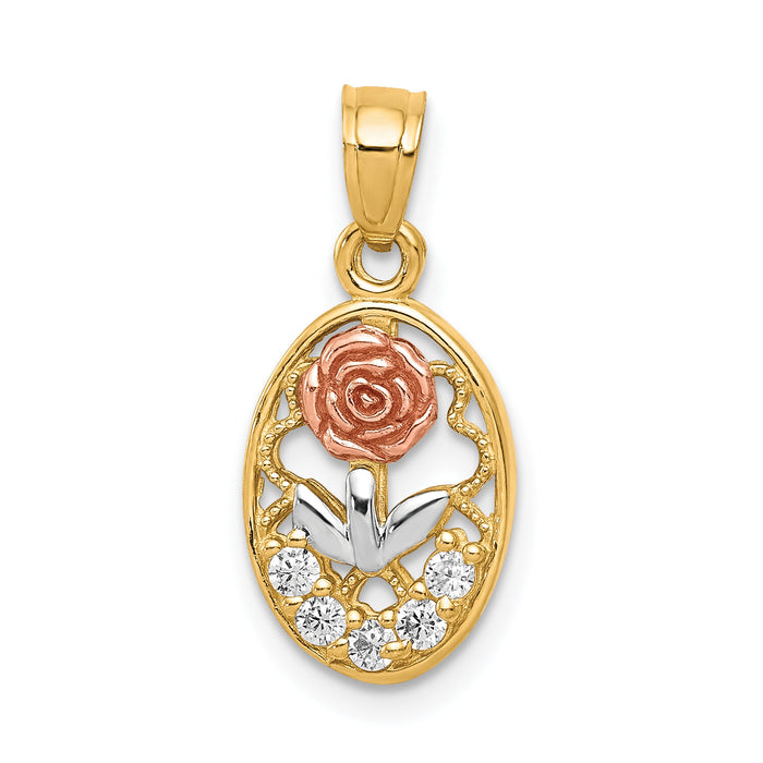 10K Two-Tone w/White Rhodium CZ Rose Charm-10C985