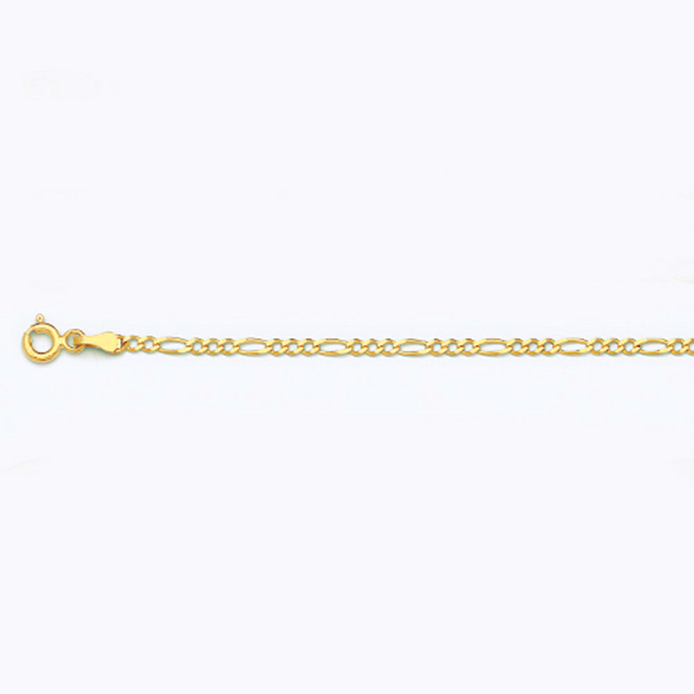 10K 2MM YELLOW GOLD SOLID FIGARO 7" CHAIN BRACELET (AVAILABLE IN LENGTHS 7" - 30")