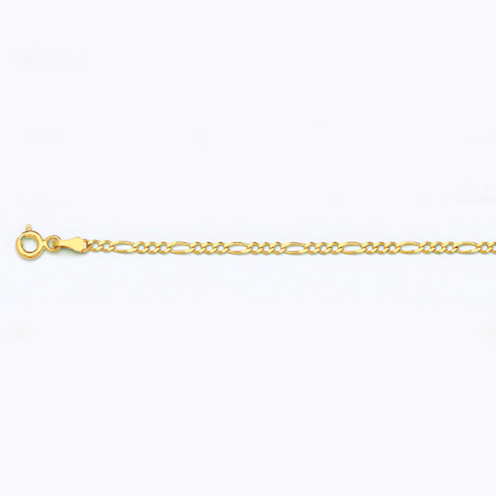 10K 2MM YELLOW GOLD SOLID FIGARO 7" CHAIN BRACELET (AVAILABLE IN LENGTHS 7" - 30")