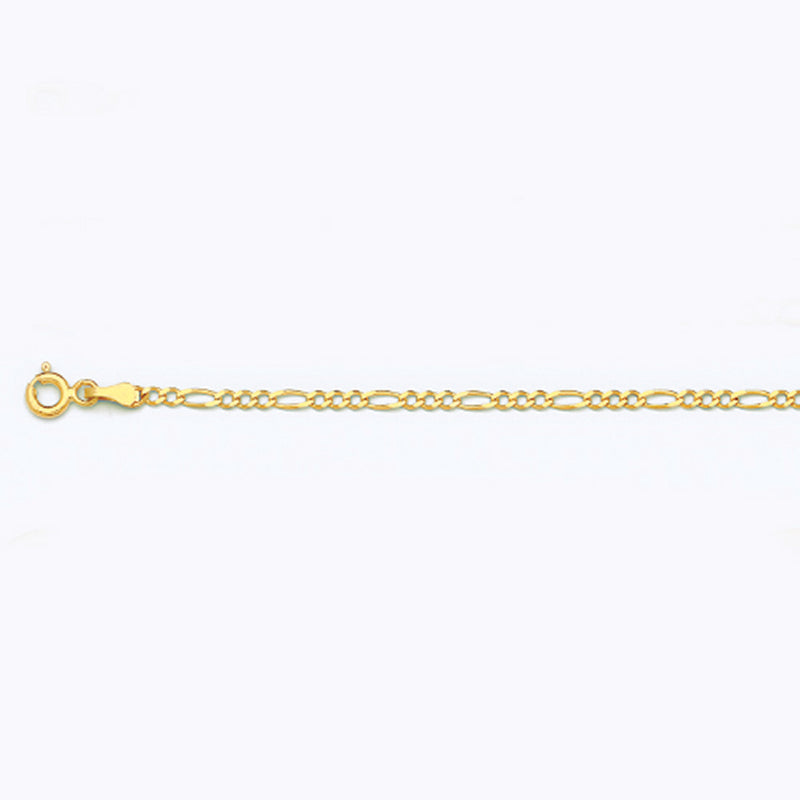 10K 2MM YELLOW GOLD SOLID FIGARO 7" CHAIN BRACELET (AVAILABLE IN LENGTHS 7" - 30")