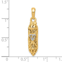 10k & Rhodium Mezuzah w/Shin Charm-10CG38