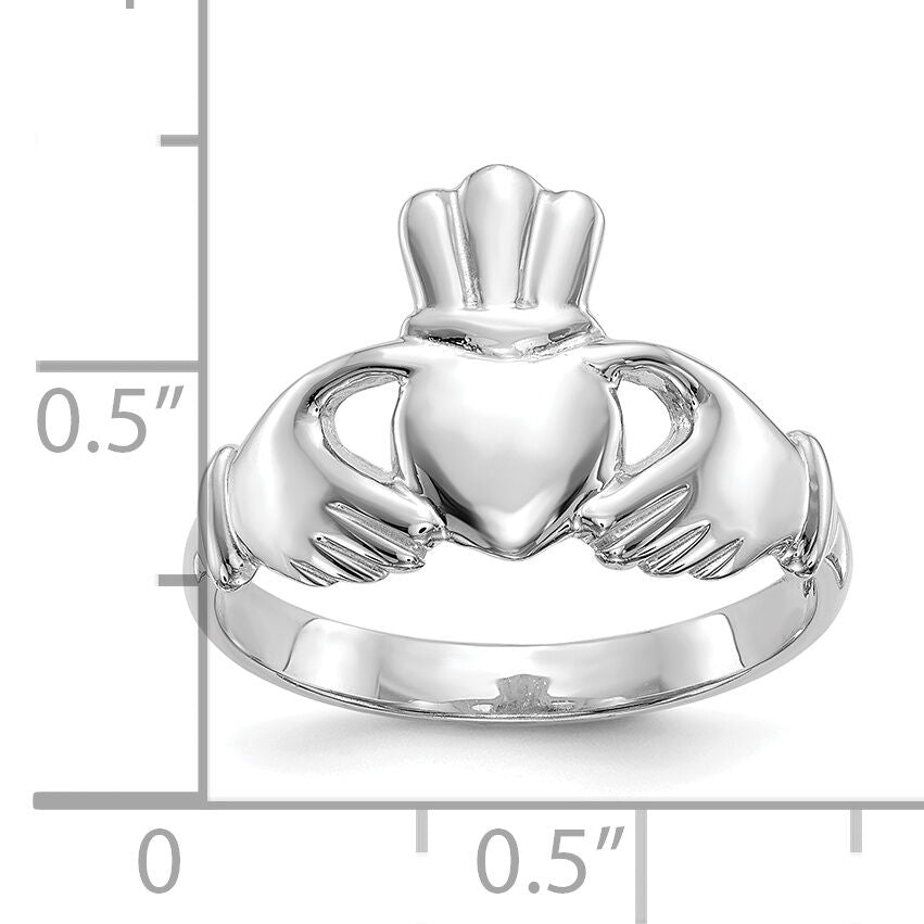 10k White Gold Polished Claddagh Ring-10CH222