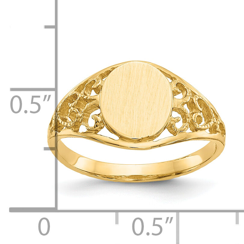 10k 8.5x7.5mm Satin Open Back Filigree Signet Ring-10CH288