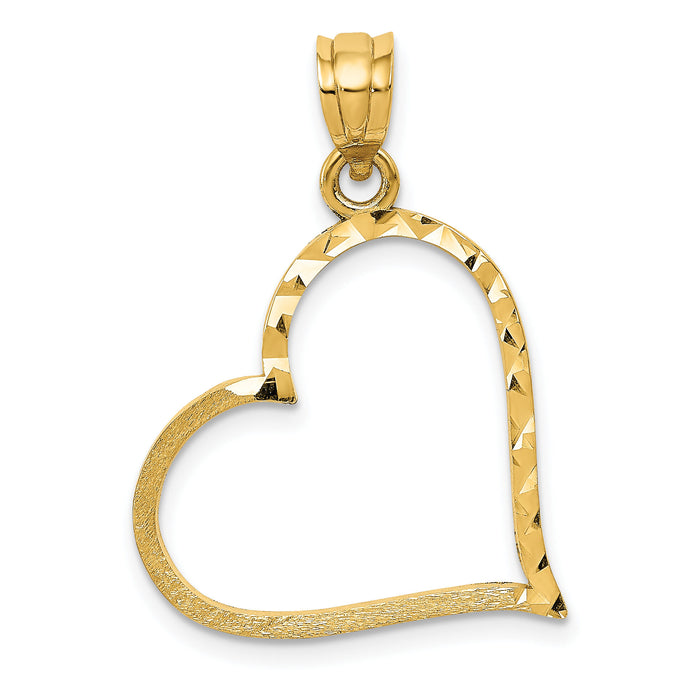 10K Satin Diamond-cut Crooked Heart Pendant-10D1054