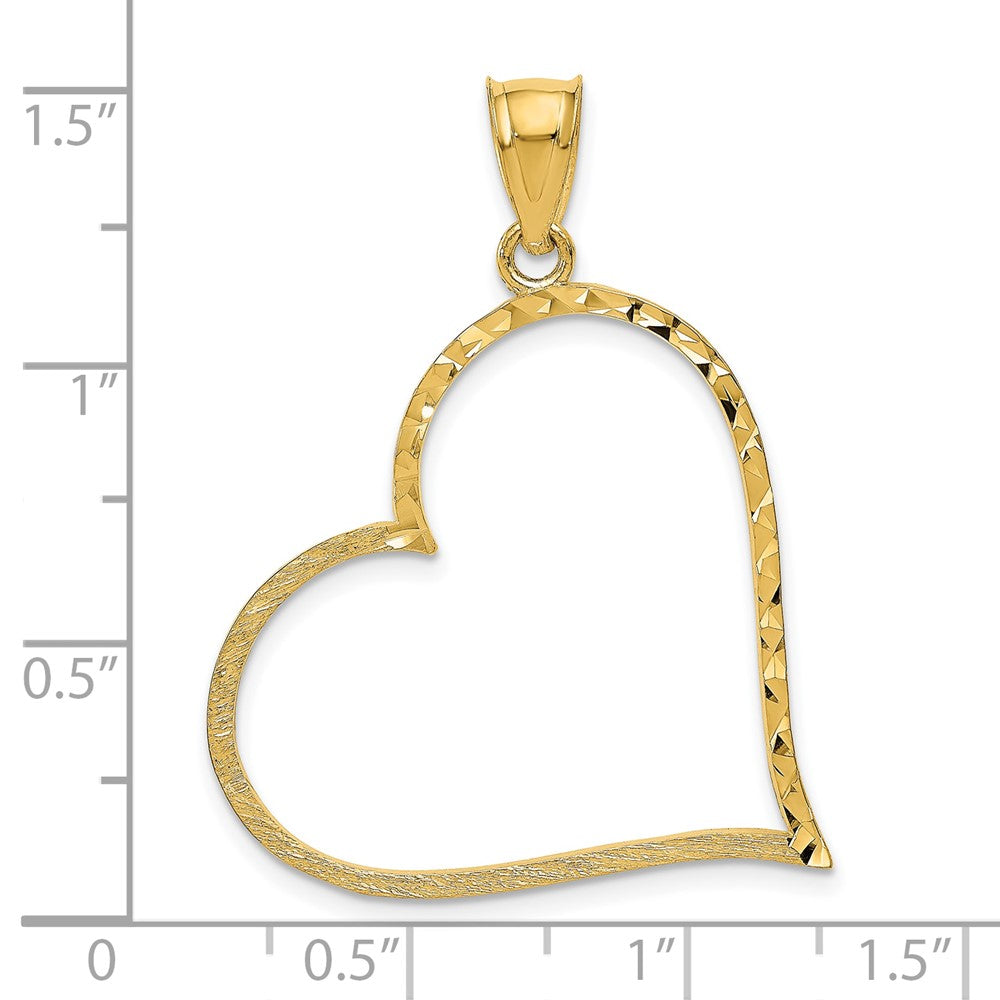 10K Satin Diamond-cut Crooked Heart Pendant-10D1055