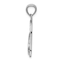 10K White Gold Solid Satin Diamond-cut Reversible Heart Pendant-10D1056