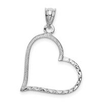 10K White Gold Solid Satin Diamond-cut Reversible Heart Pendant-10D1056