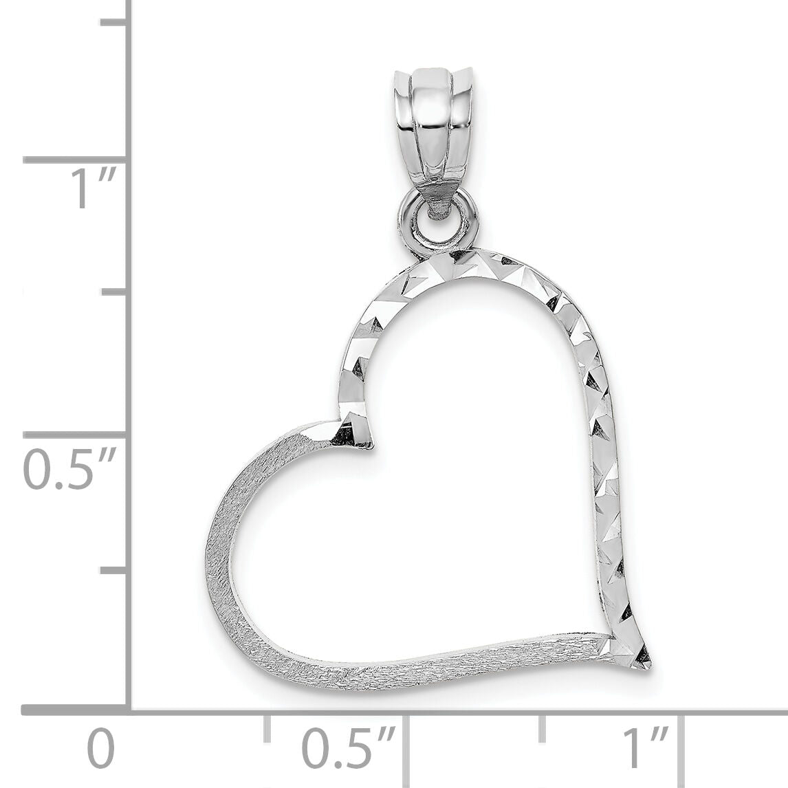 10K White Gold Solid Satin Diamond-cut Reversible Heart Pendant-10D1056