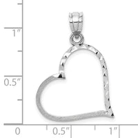 10K White Gold Solid Satin Diamond-cut Reversible Heart Pendant-10D1056
