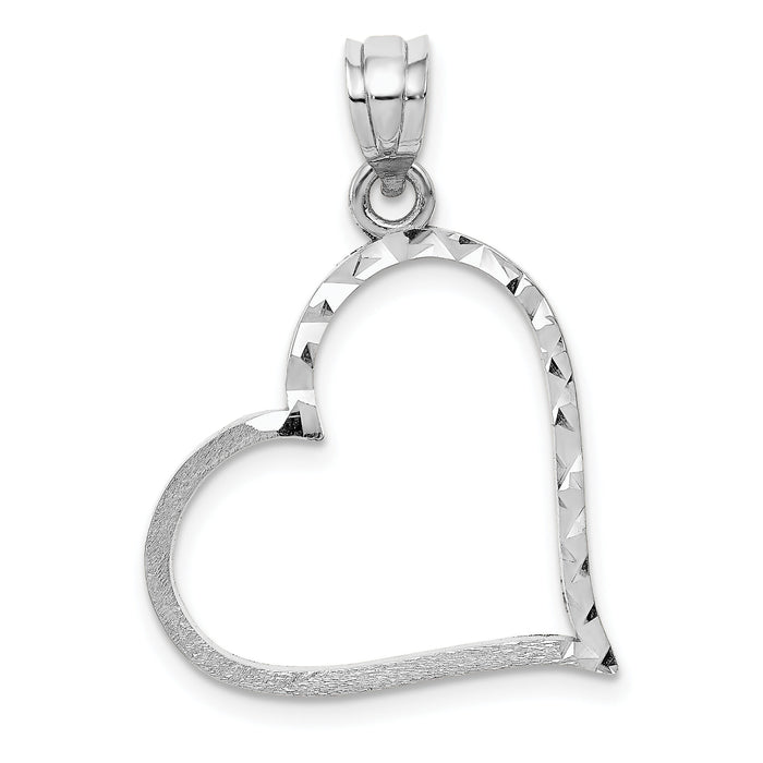 10K White Gold Solid Satin Diamond-cut Reversible Heart Pendant-10D1056