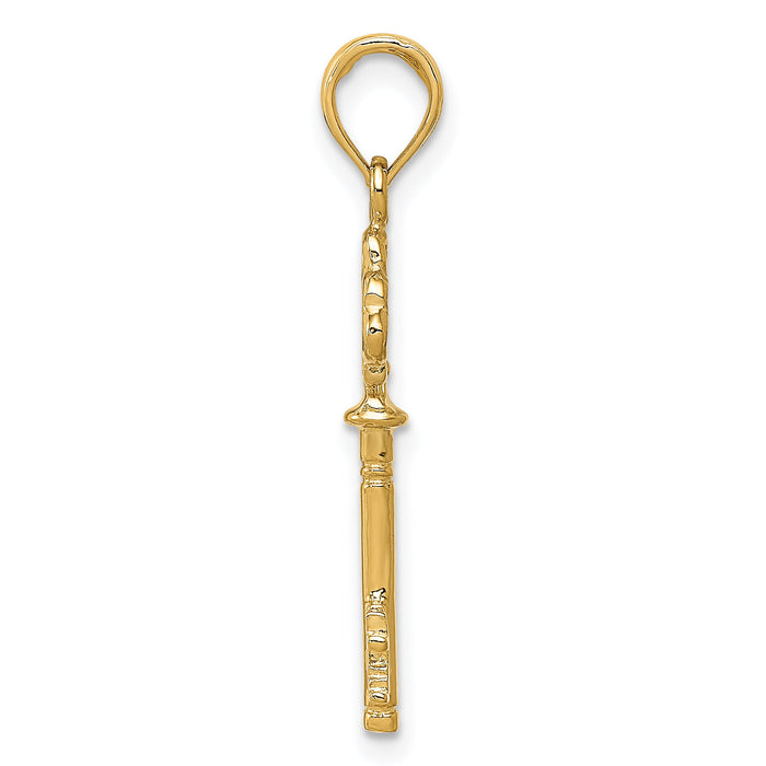 10k Polished 3-D Hearts Key Charm-10D1068