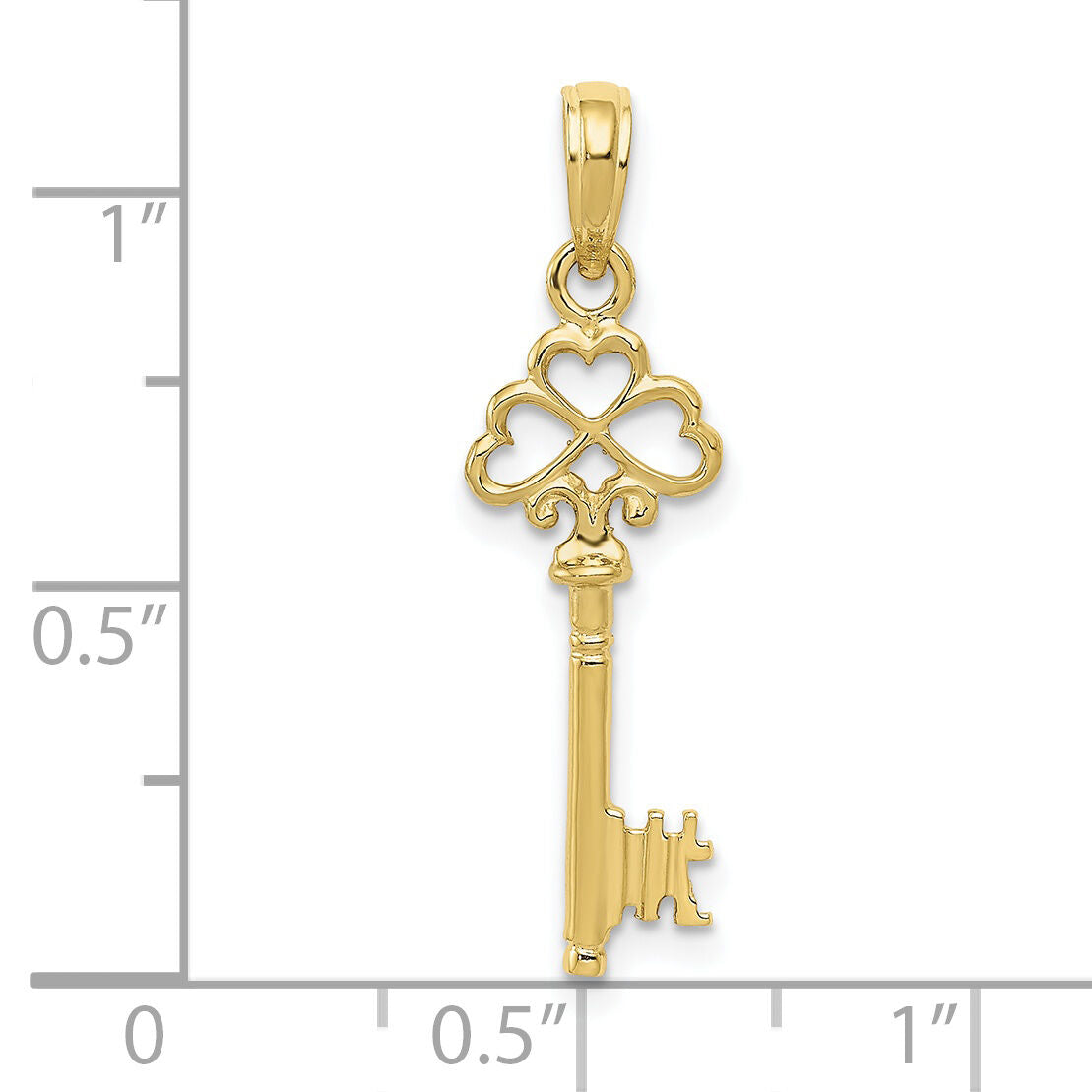 10k Polished 3-D Hearts Key Charm-10D1068