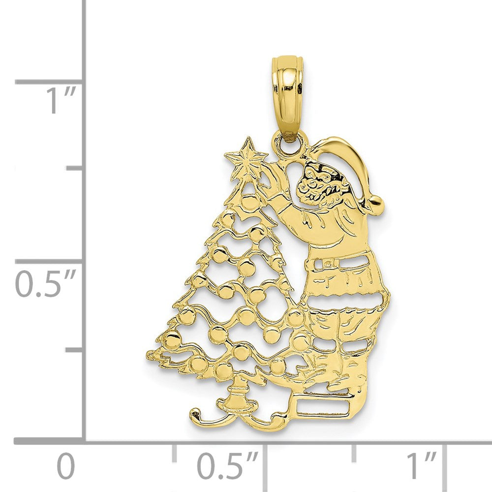 10K Polished Christmas Tree and Santa Pendant-10D1119