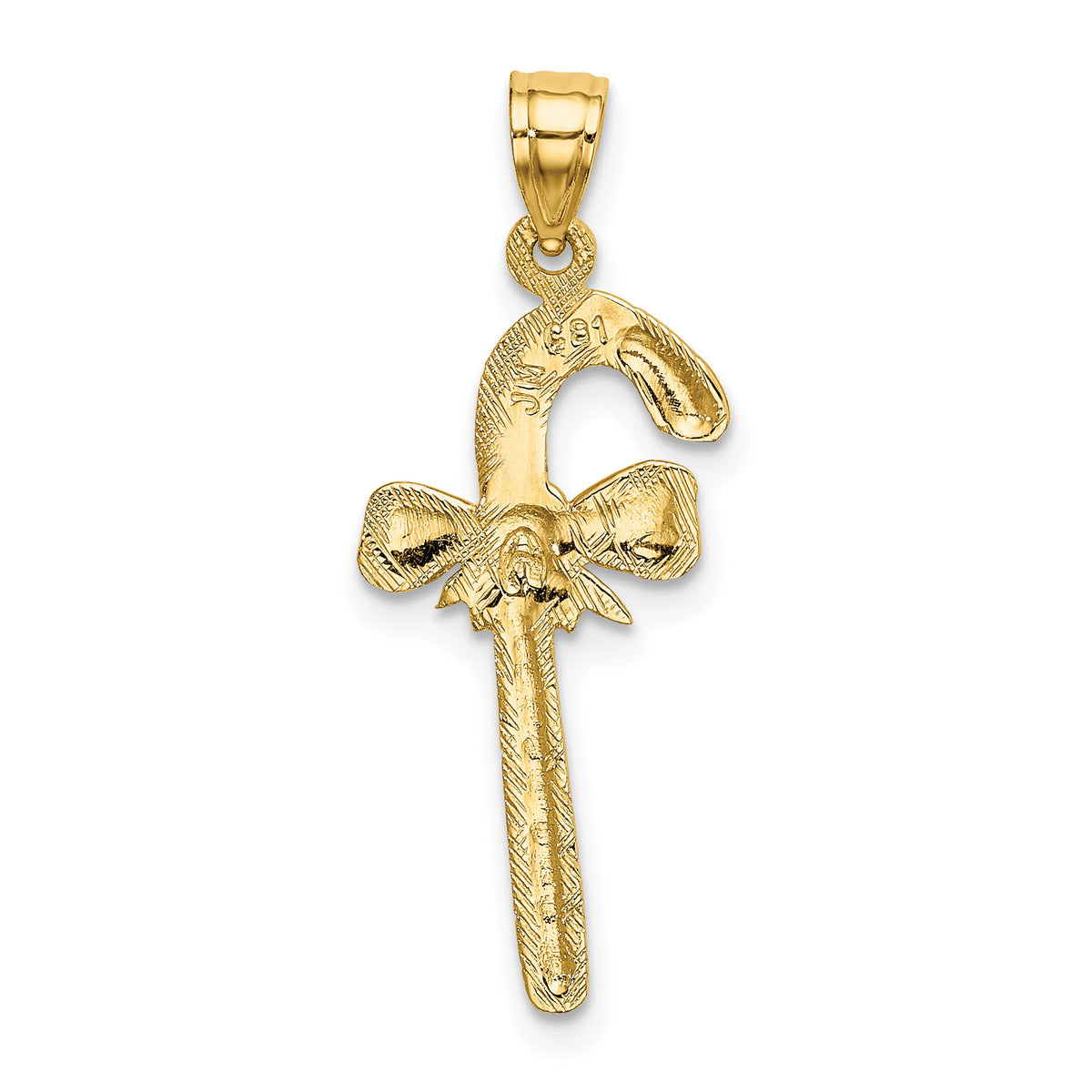 10K Solid Polished Candy Cane Pendant-10D1124