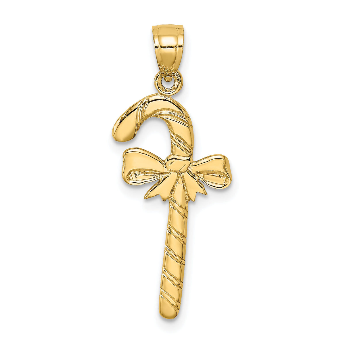 10K Solid Polished Candy Cane Pendant-10D1124