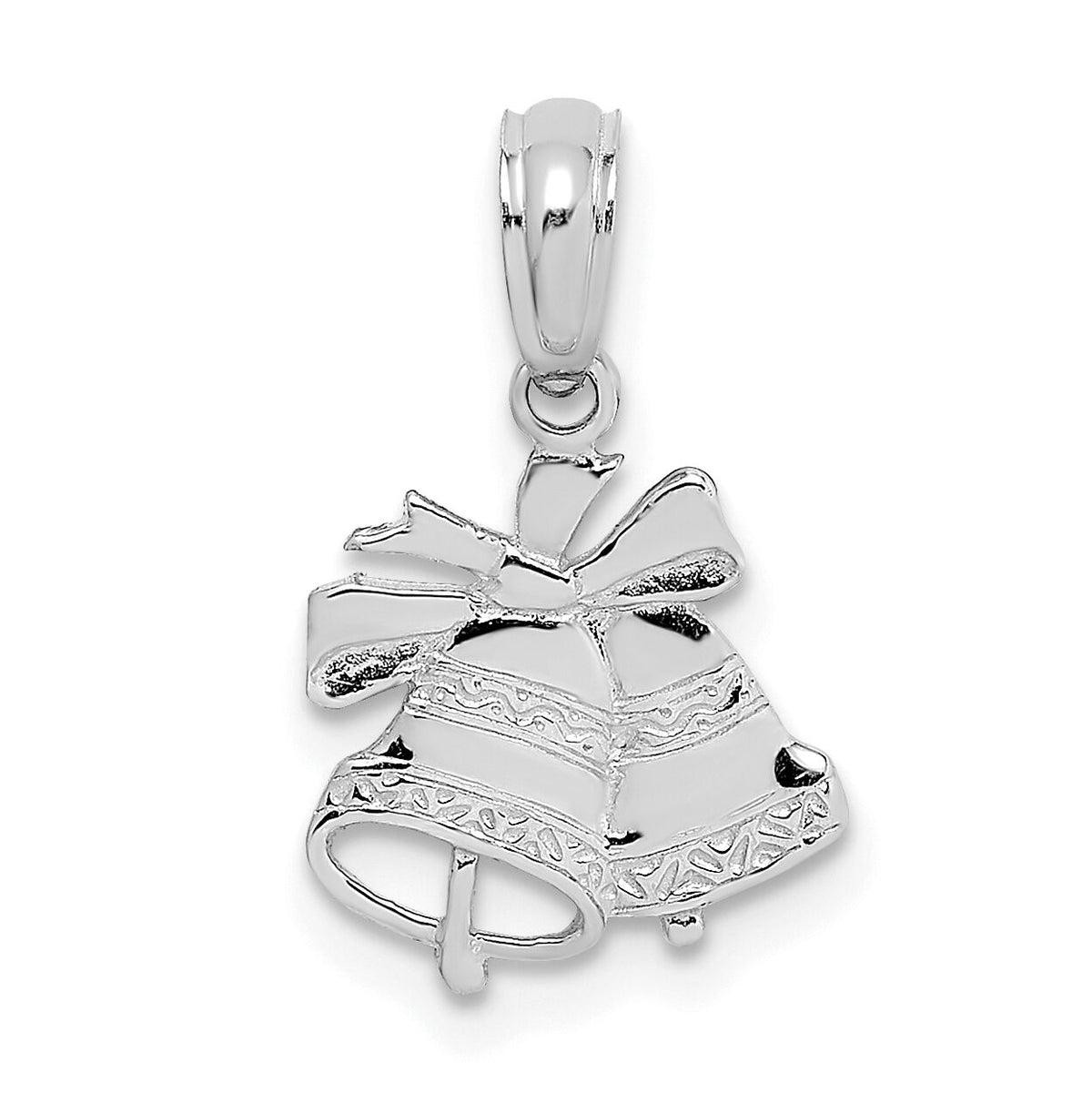 10K White Gold Polished Christmas Bells Pendant-10D1127W
