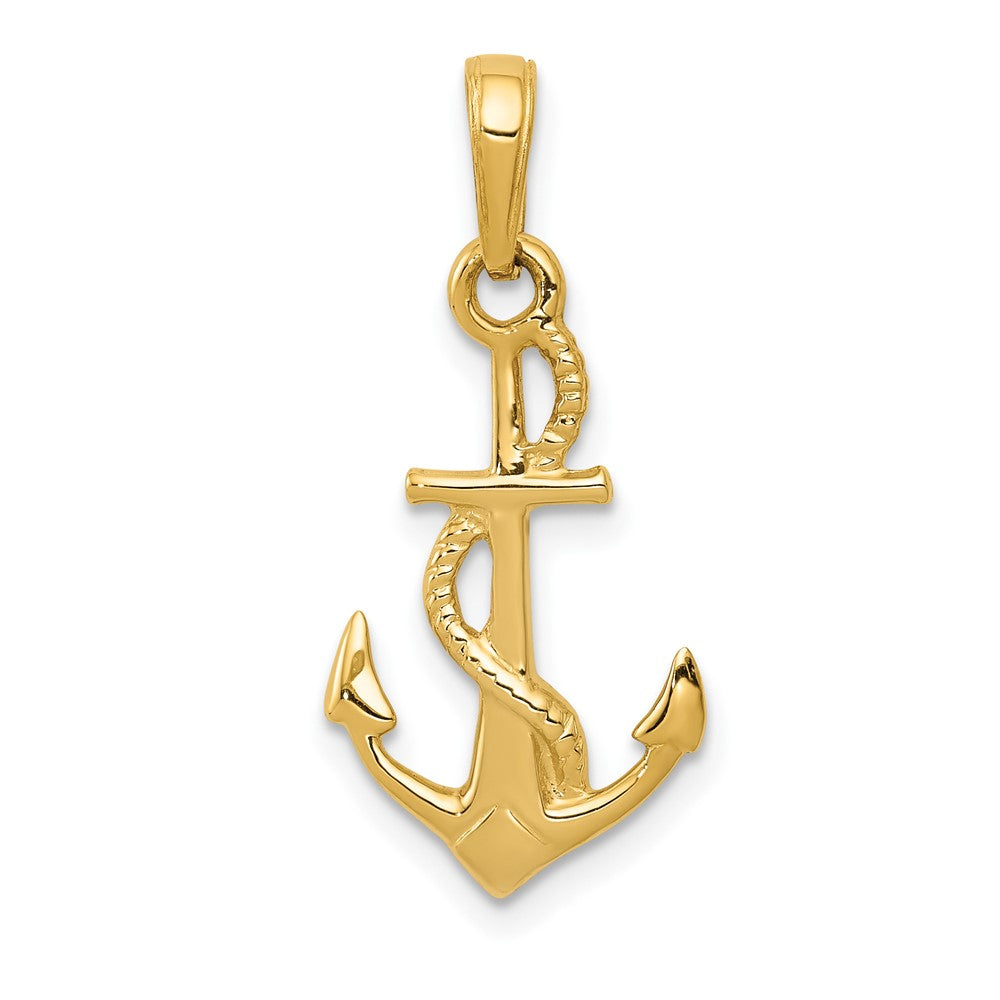 10K Solid Polished 3-D Anchor Pendant-10D1360